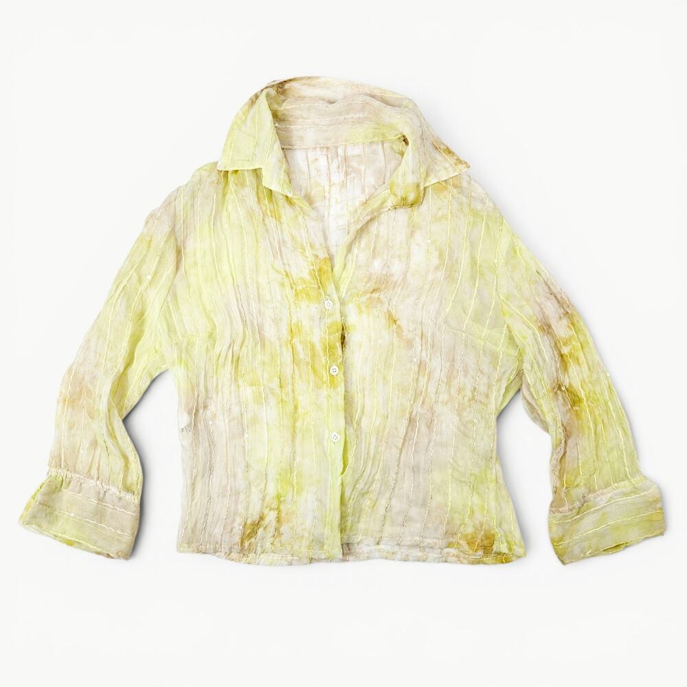 Sold - Euro Button-Up Shirt Semi Sheer Flowy - Large - Picture 2 of 7